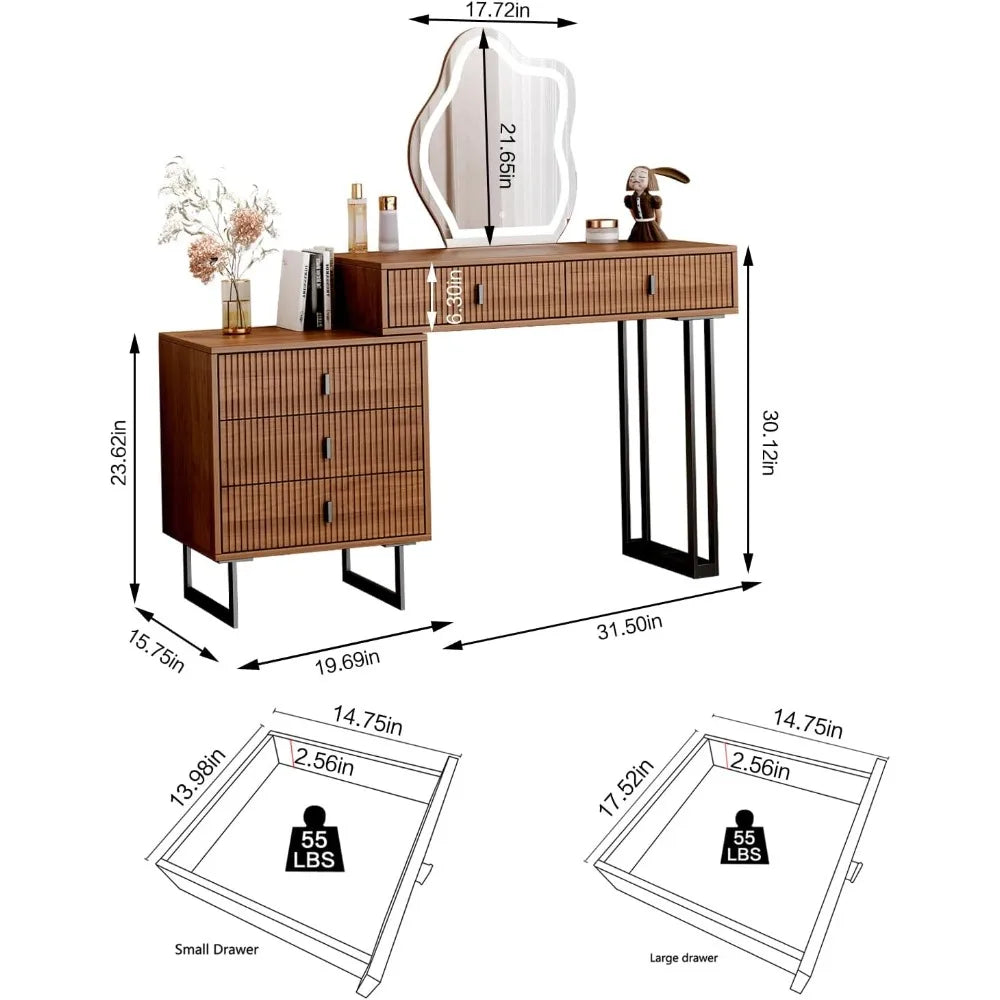 Modern Makeup Table with LED Mirror & 5 Drawers