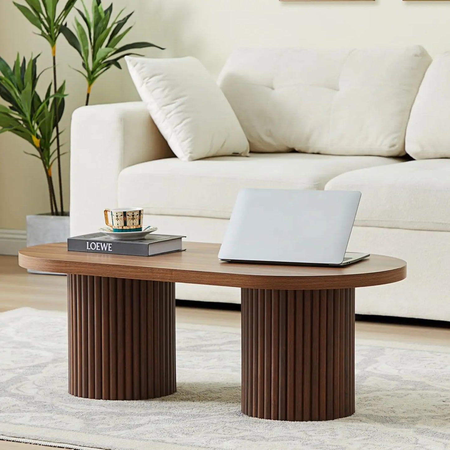 Oval Fluted Coffee Table – Mid-Century Modern Farmhouse Centerpiece for Living Room
