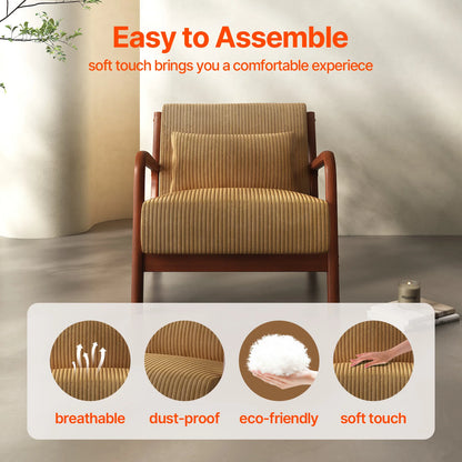 Mid-Century Modern Accent Chair – Comfy Fabric Armchair with Solid Wood Frame for Living Room