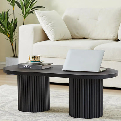 Oval Fluted Coffee Table – Mid-Century Modern Farmhouse Centerpiece for Living Room