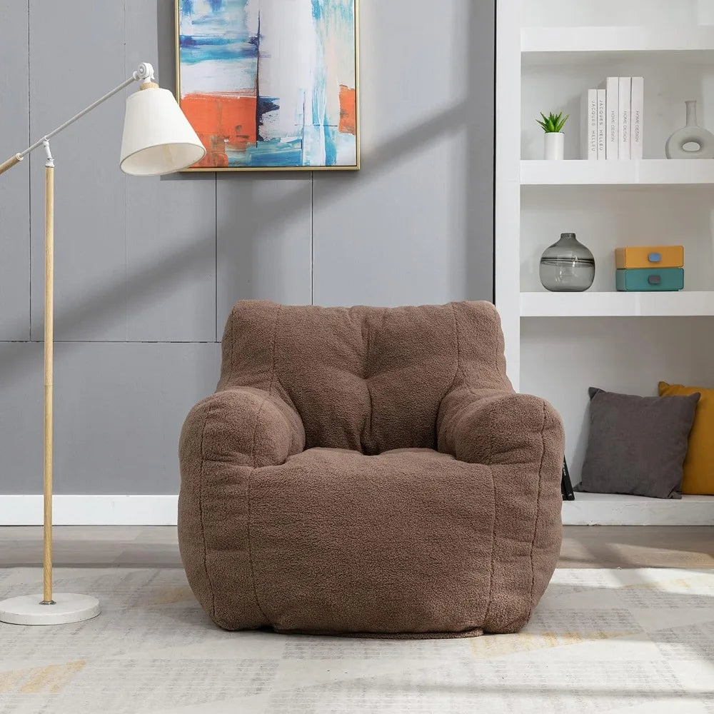 Oversized 37” Tufted Bean Bag Chair – Memory Foam Filled Teddy Fabric Lounger for Adults