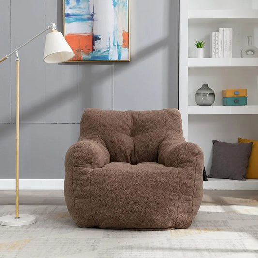 Oversized 37” Tufted Bean Bag Chair – Memory Foam Filled Teddy Fabric Lounger for Adults