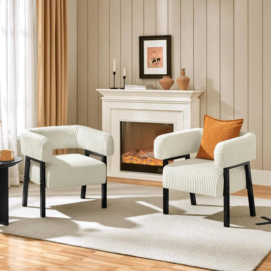 Set of 2 Corduroy Barrel Accent Chairs – Modern Upholstered Armchairs