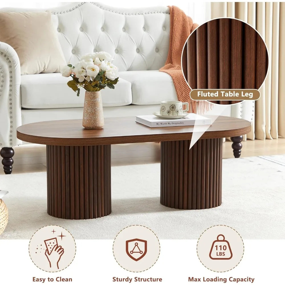 Oval Fluted Coffee Table – Mid-Century Modern Farmhouse Centerpiece for Living Room