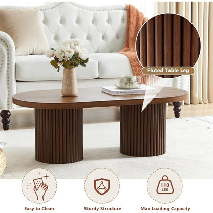 Oval Fluted Coffee Table – Mid-Century Modern Farmhouse Centerpiece for Living Room