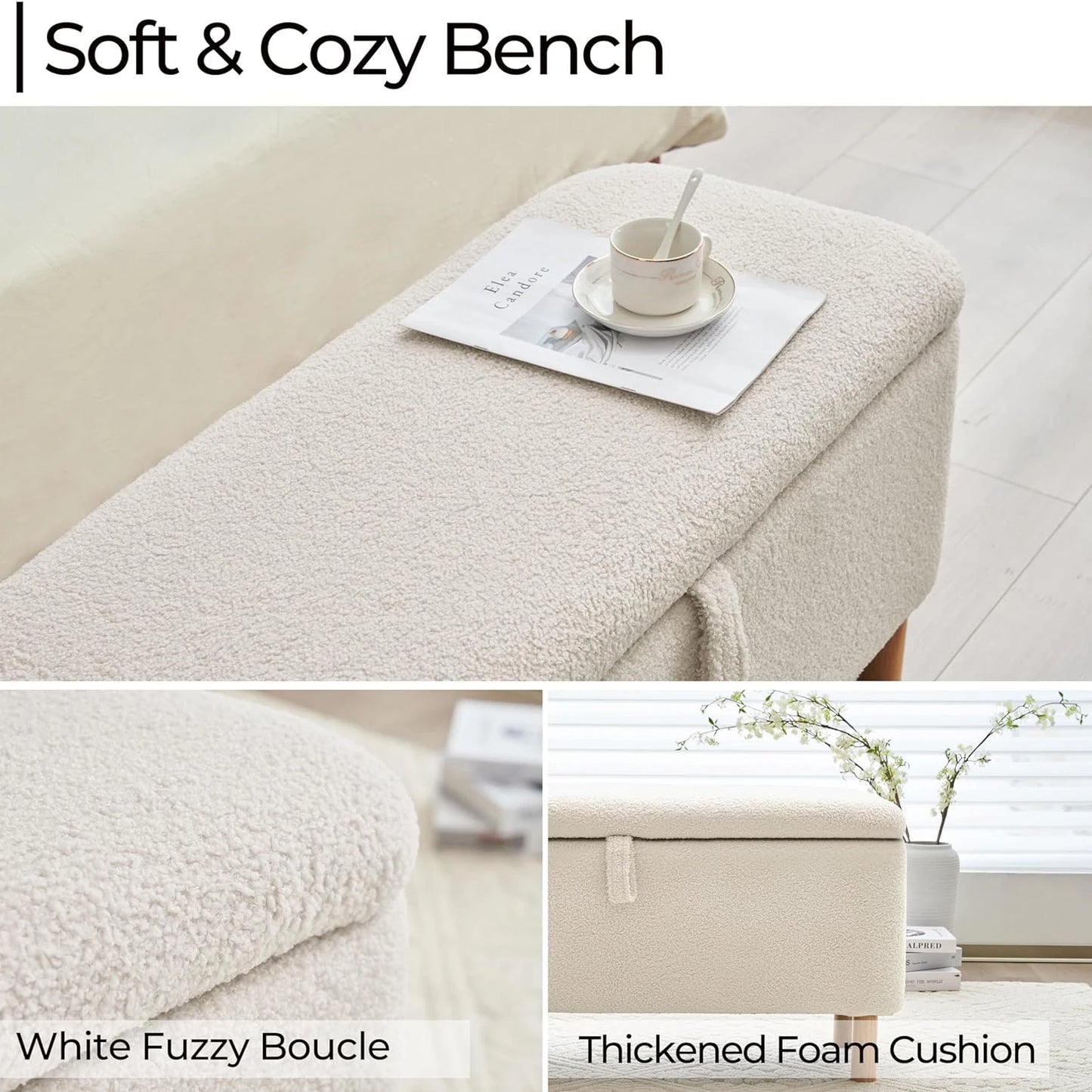 39.5” Boucle Storage Ottoman Bench – Sherpa Upholstered End-of-Bed & Entryway Seat