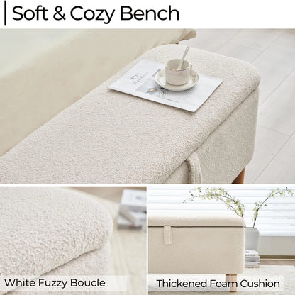 39.5” Boucle Storage Ottoman Bench – Sherpa Upholstered End-of-Bed & Entryway Seat