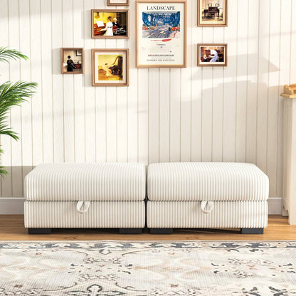 Modern Upholstered Ottoman Set of 2 – Comfortable Fabric Stools for Living Room