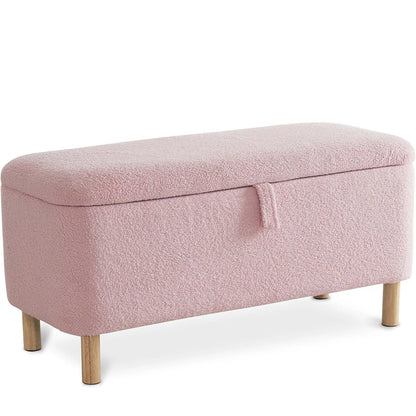 39.5” Boucle Storage Ottoman Bench – Sherpa Upholstered End-of-Bed & Entryway Seat