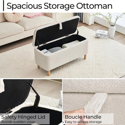 39.5” Boucle Storage Ottoman Bench – Sherpa Upholstered End-of-Bed & Entryway Seat
