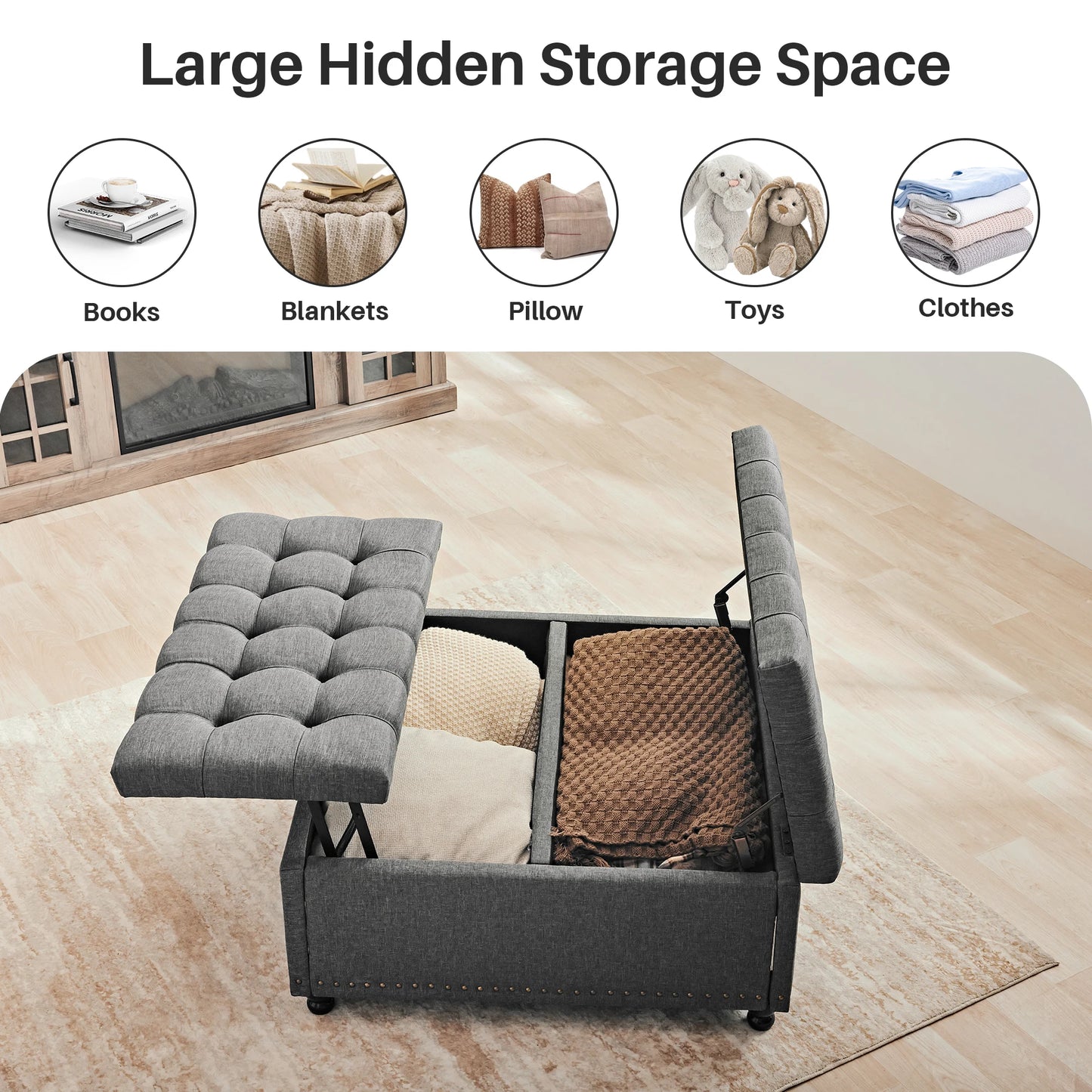 Large Square Storage Ottoman Bench with Lift-Top