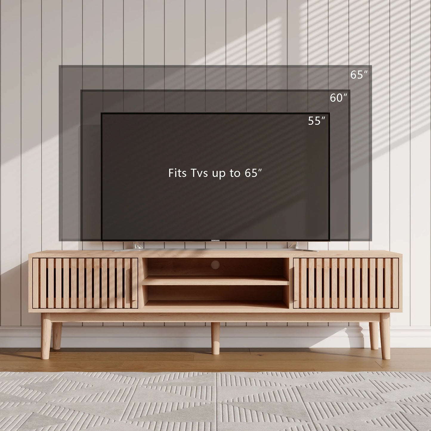 Modern Wooden TV Stand with Sliding Doors & Storage