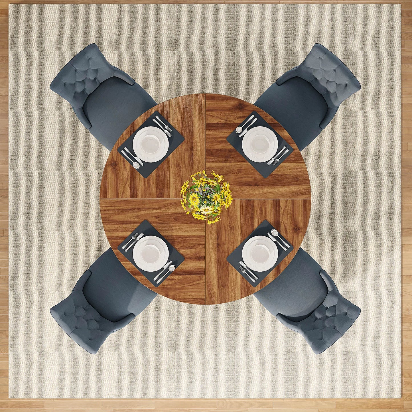 Tribesigns 47” Round Dining Table – Farmhouse Kitchen Table for 4