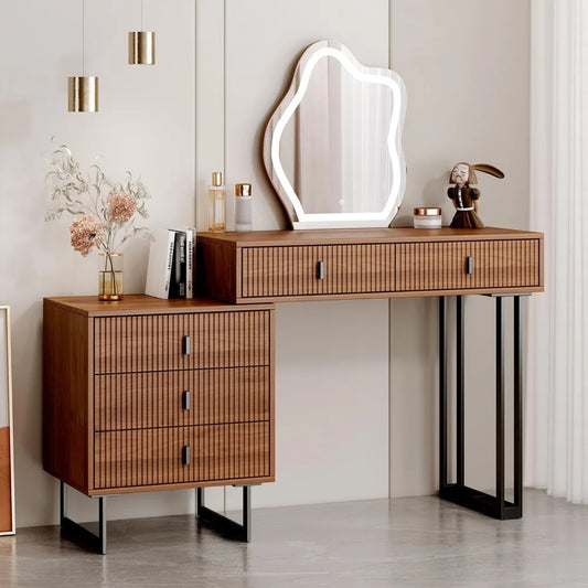 Modern Makeup Table with LED Mirror & 5 Drawers
