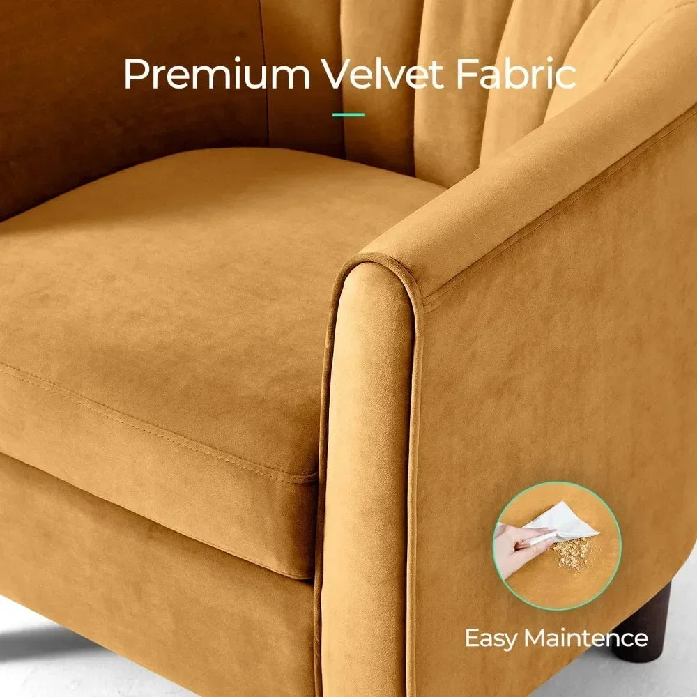 Velvet Barrel Accent Chair – Modern Comfy Armchair with Armrests for Living Room
