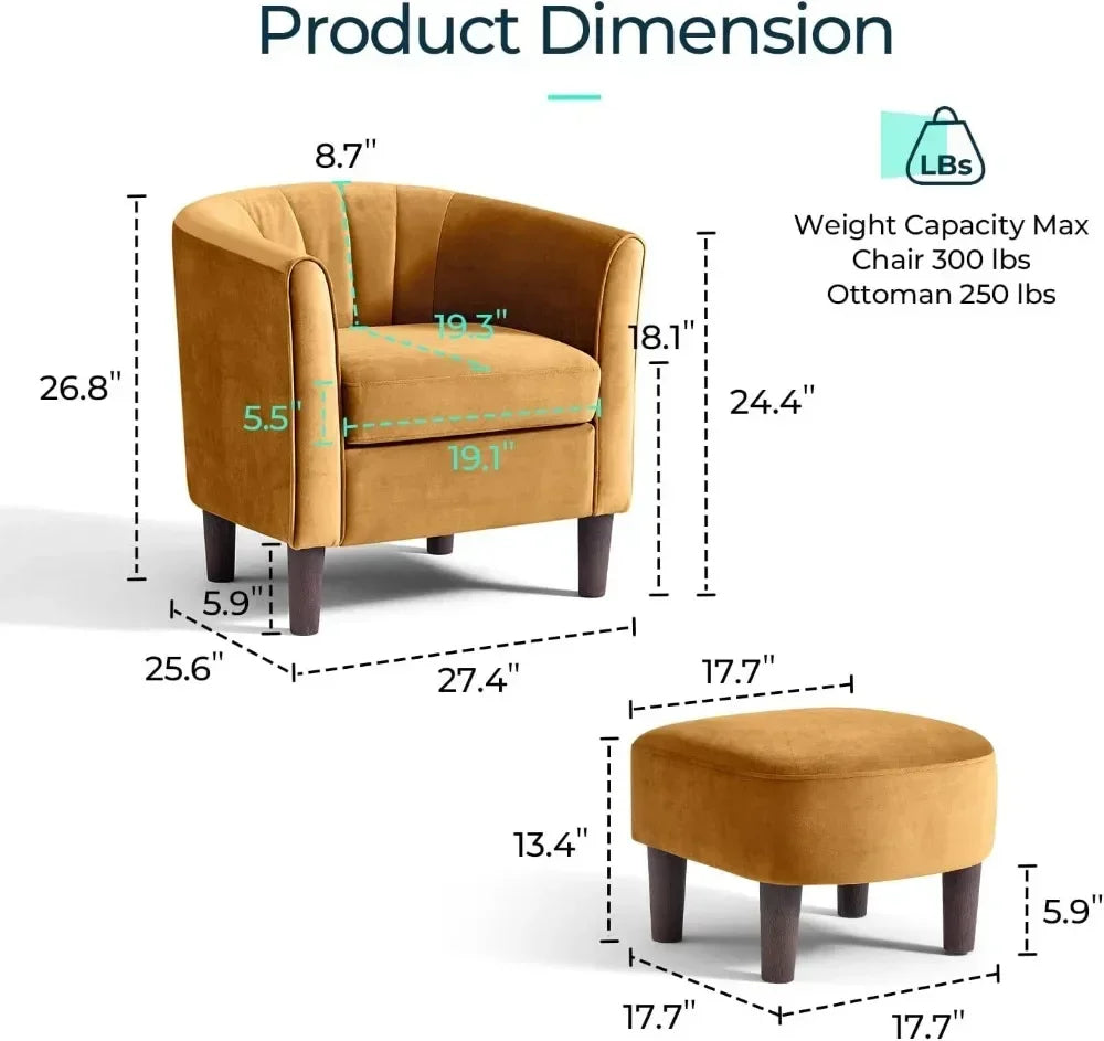 Velvet Barrel Accent Chair – Modern Comfy Armchair with Armrests for Living Room