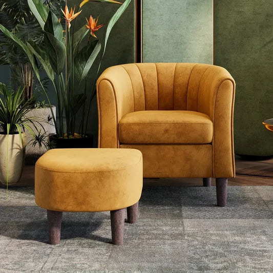 Velvet Barrel Accent Chair – Modern Comfy Armchair with Armrests for Living Room